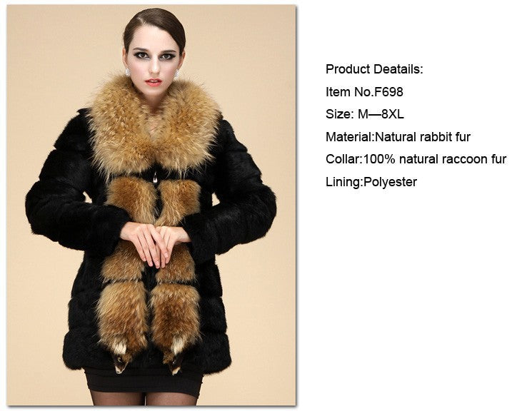 Genuine  rabbit Fur Coat with big raccoon fur collar - Knot Bene