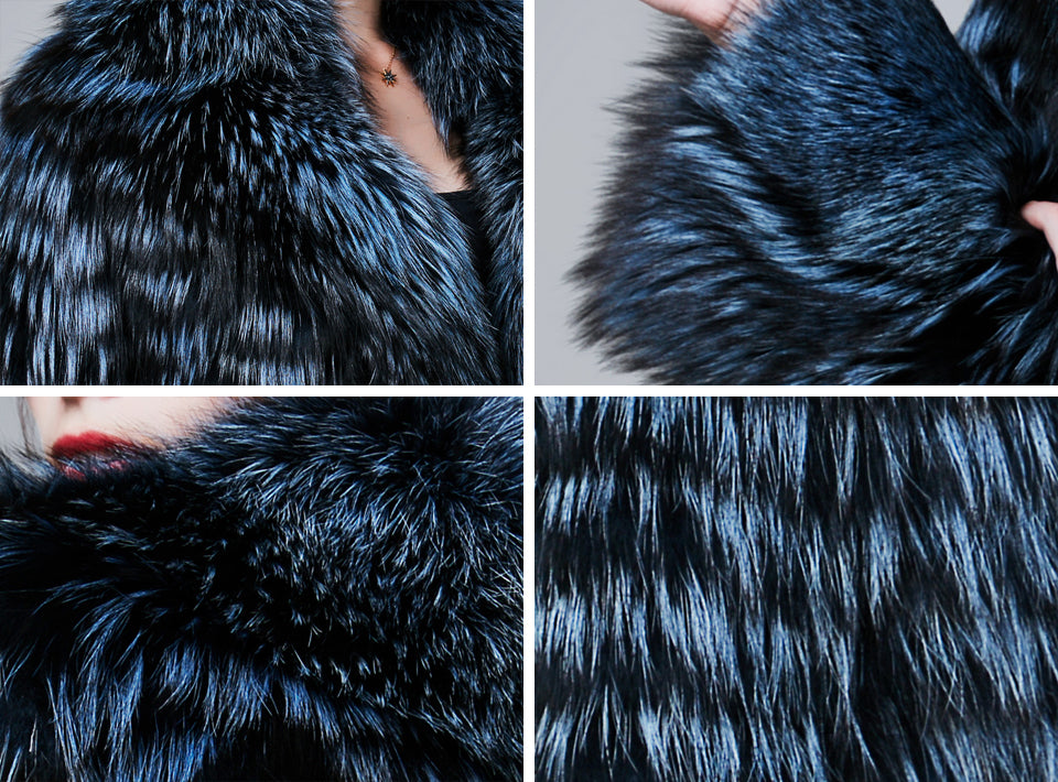 Thick  Natural Silver Fox Fur Coat