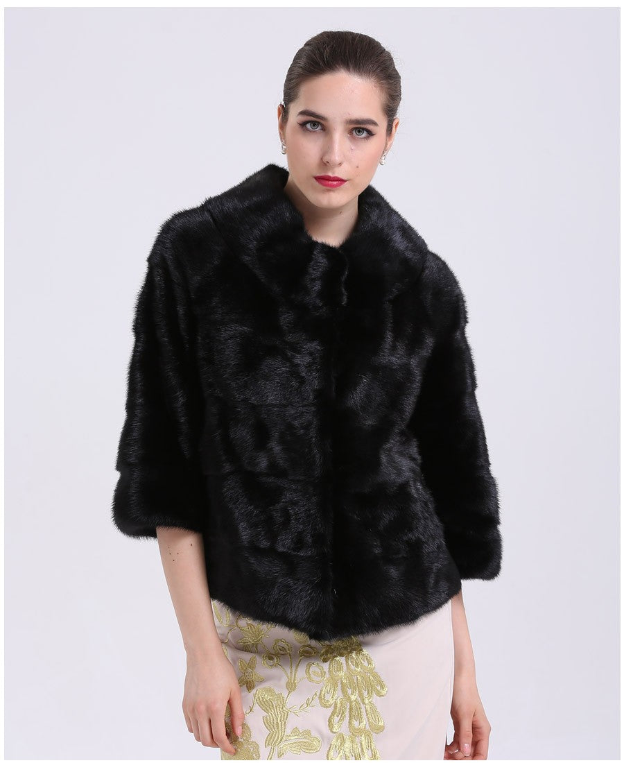 Genuine Mink Fur With Pocket Solid Black Jacket - Knot Bene