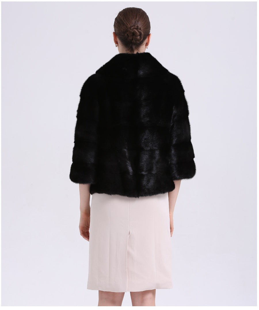 Genuine Mink Fur With Pocket Solid Black Jacket - Knot Bene