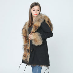 Genuine Raccoon Fur Collar Fox Fur Liner Jacket - Knot Bene