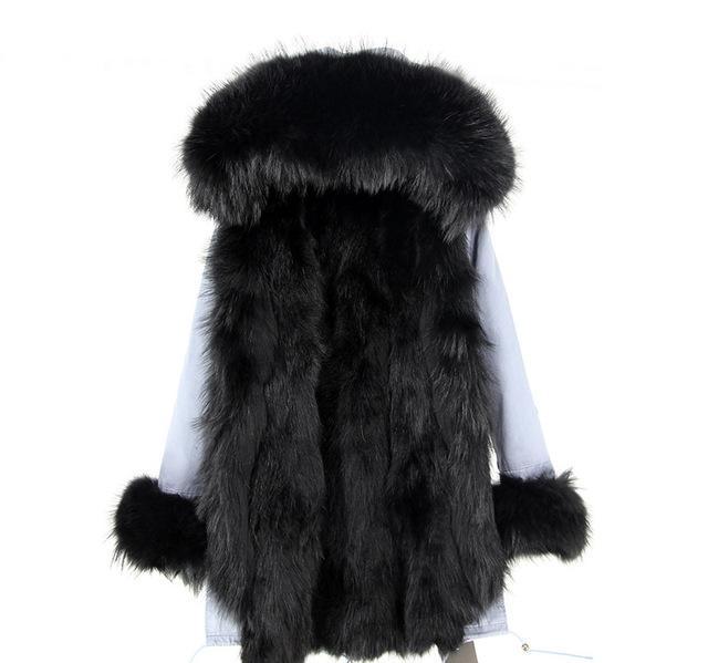 Genuine Raccoon Fur Collar Fox Fur Liner Jacket - Knot Bene