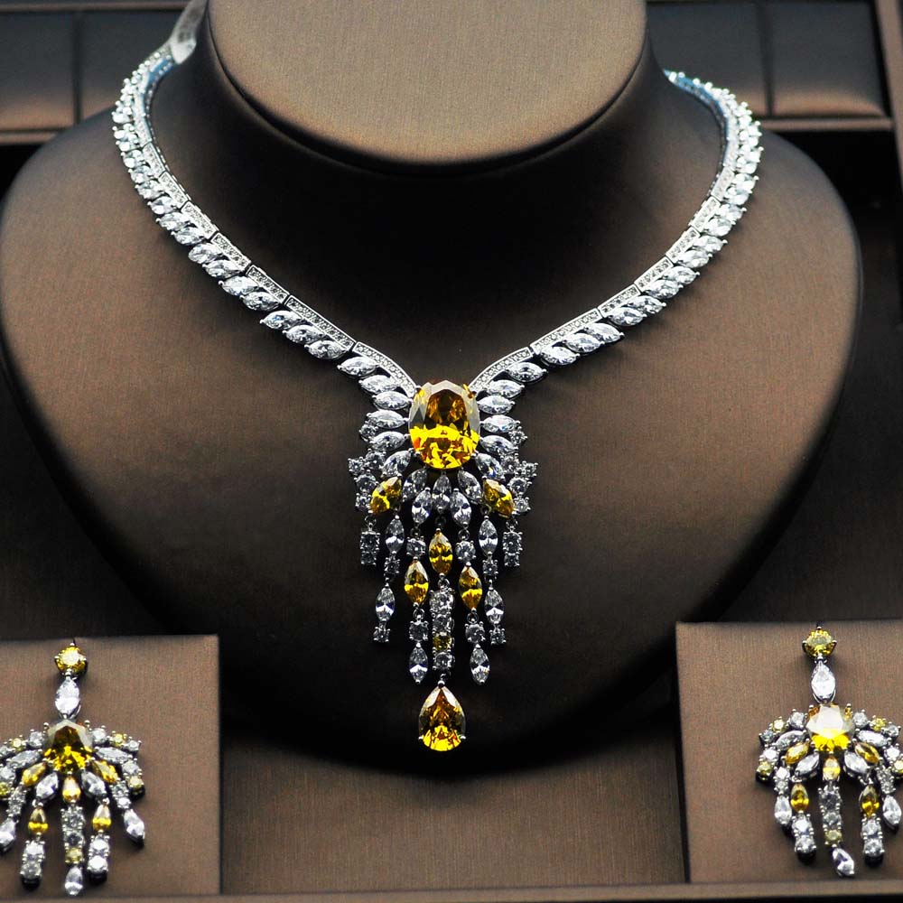 Yellow Rhinestone High Quality Big Flower Shape Bridal Jewelry Set