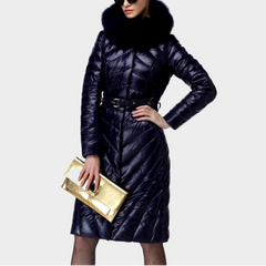 Elegant Fox Fur Collar Warm White Duck Down Coat