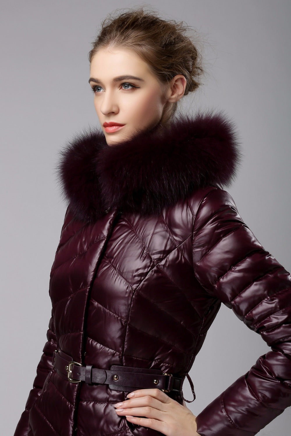 Elegant Fox Fur Collar Warm White Duck Down Coat - Knot Bene
