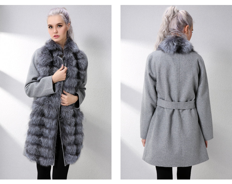 Cashmere With Genuine Real Fox Fur Coat
