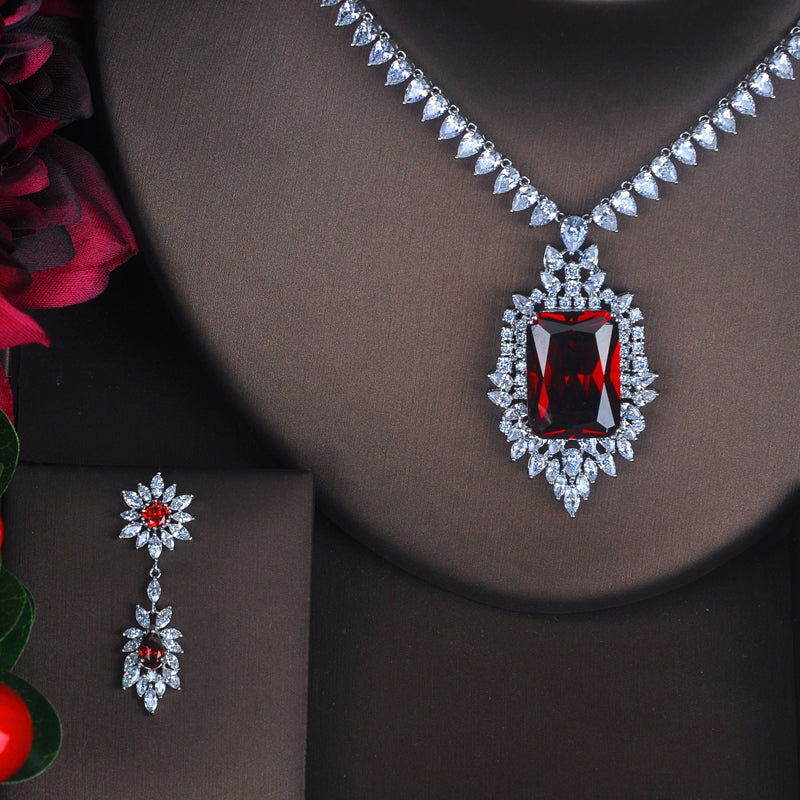 Luxury Red Crystal CZ Stone Jewelry Set