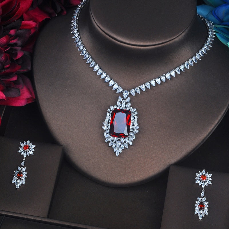 Luxury Red Crystal CZ Stone Jewelry Set