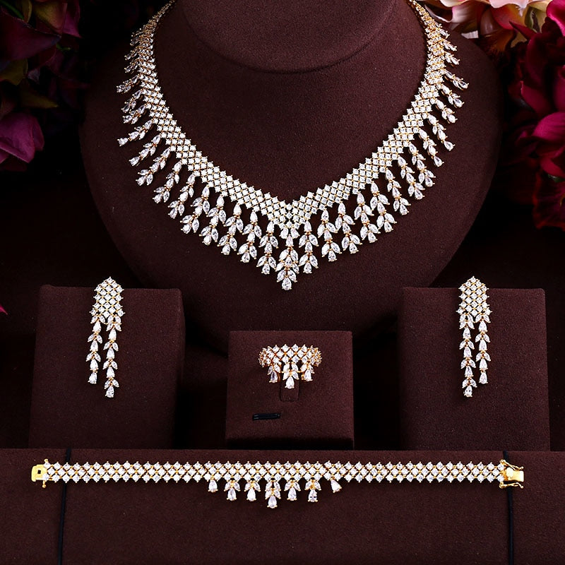 Luxury Cubic Zircon Tassel  4pcs Jewelry Set