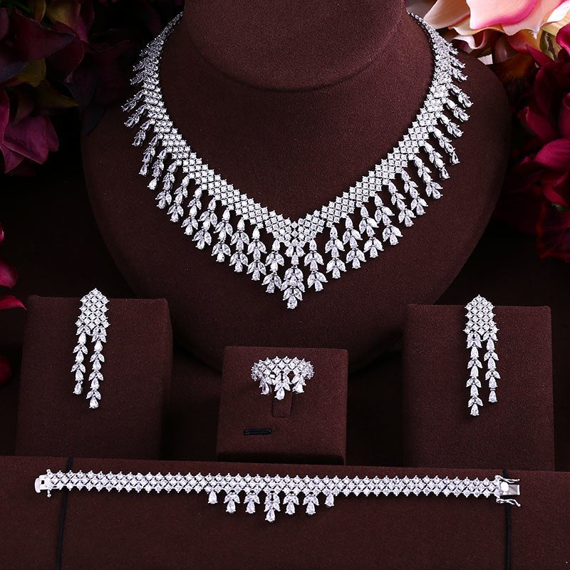 Luxury Cubic Zircon Tassel  4pcs Jewelry Set