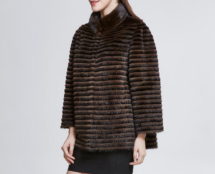 Short Real Mink Fur Stand Collar Coat