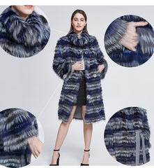 Fashion Belt Real Silver Fox Fur Coat