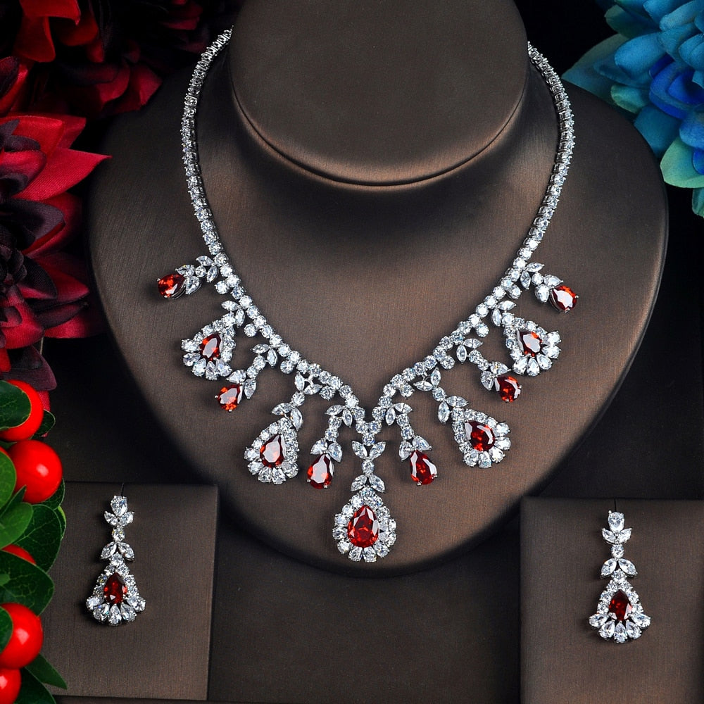 High Quality White And Red Cubic Zircon Pendant Jewelry Sets