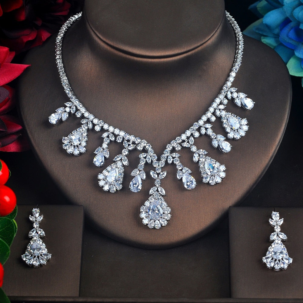 High Quality White And Red Cubic Zircon Pendant Jewelry Sets
