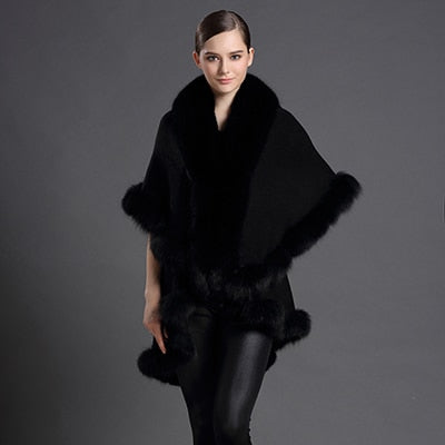 Genuine Fox Fur Collar Coat  Poncho