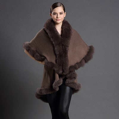 Genuine Fox Fur Collar Coat  Poncho