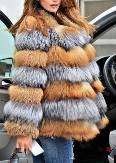 Genuine Natural Real Fur Red & Silver Fox Fur Coat