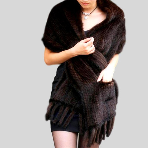 Real Mink Fur Long Warm Natural Knitted Mink Fur Cape Scarf