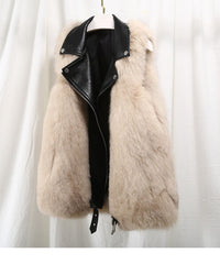 Natural Fox Fur Patchwork Genuine Leather jacket
