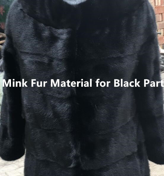 Genuine Mink Fur With  Silver Fox Fur Hood Collar and Fox Sleeved Coat