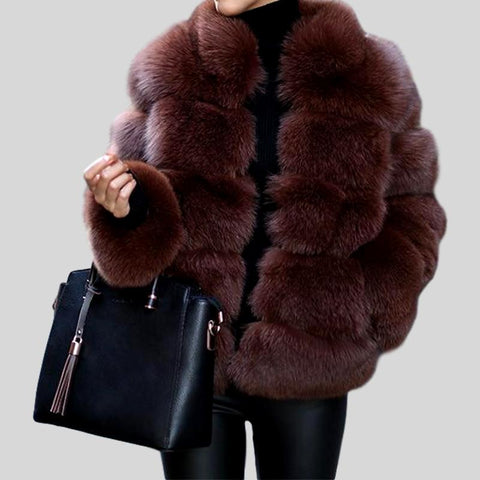 Leather Fox Fur Mid-Length Loose  Genuine Leather Coat