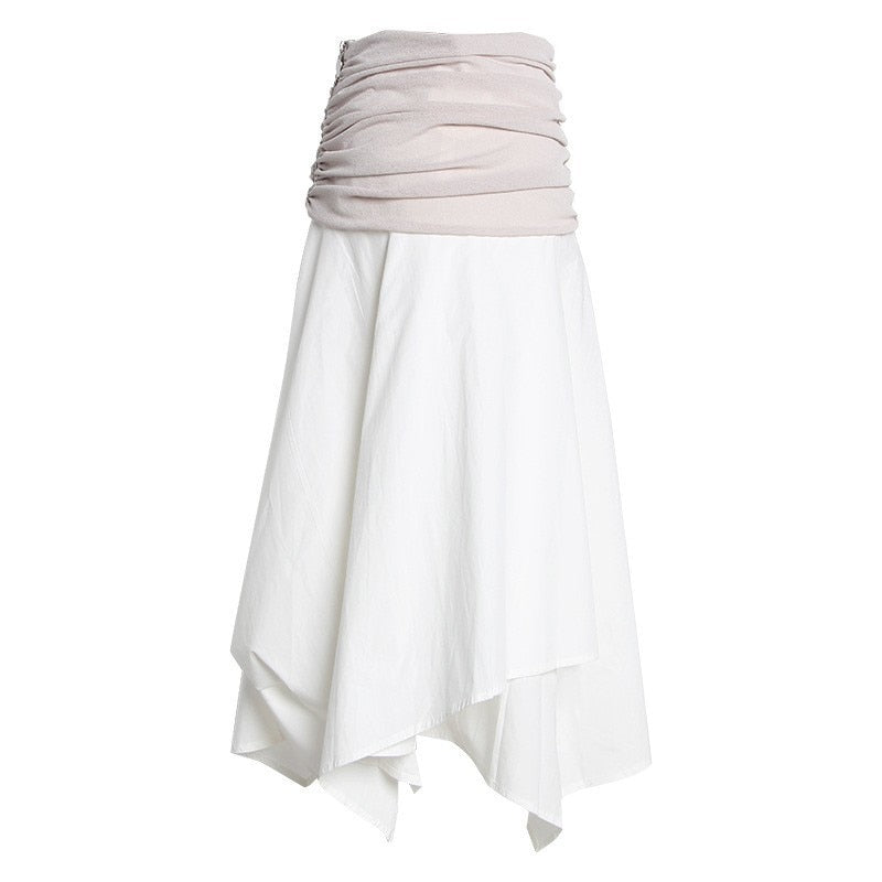 Skirt High Waist Ruched Irregular Midi Skirt